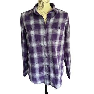 ST Johns Bay Purple 100% cotton Plaid flannel Button Up Top size medium